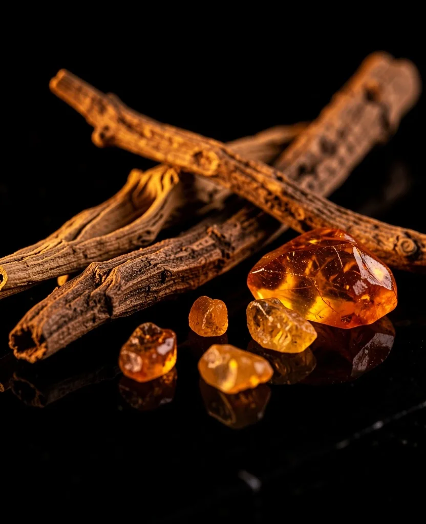 Botanical ingredients on dark surface