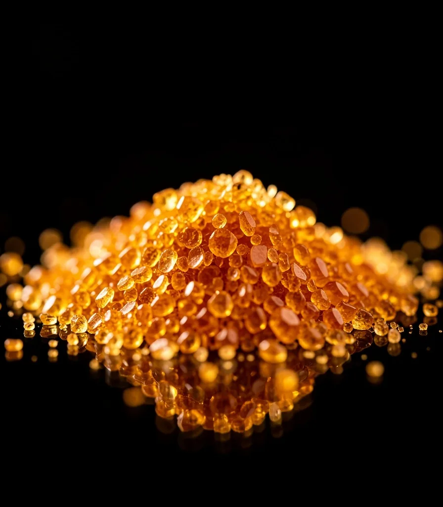 Coenzyme Q10 powder on a dark glass surface